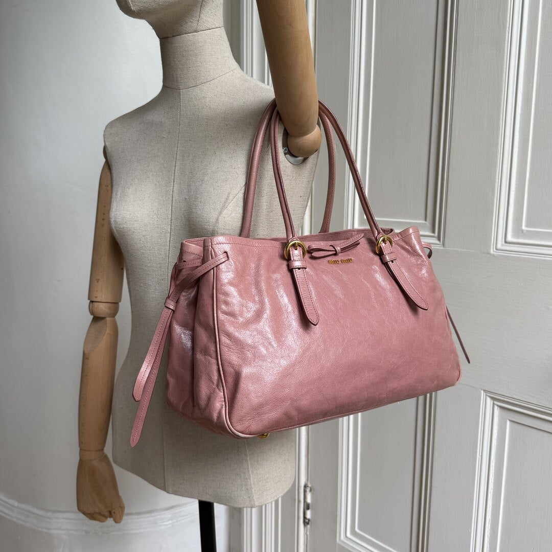 Miu Miu Vitello Bow Pink Leather Handbag