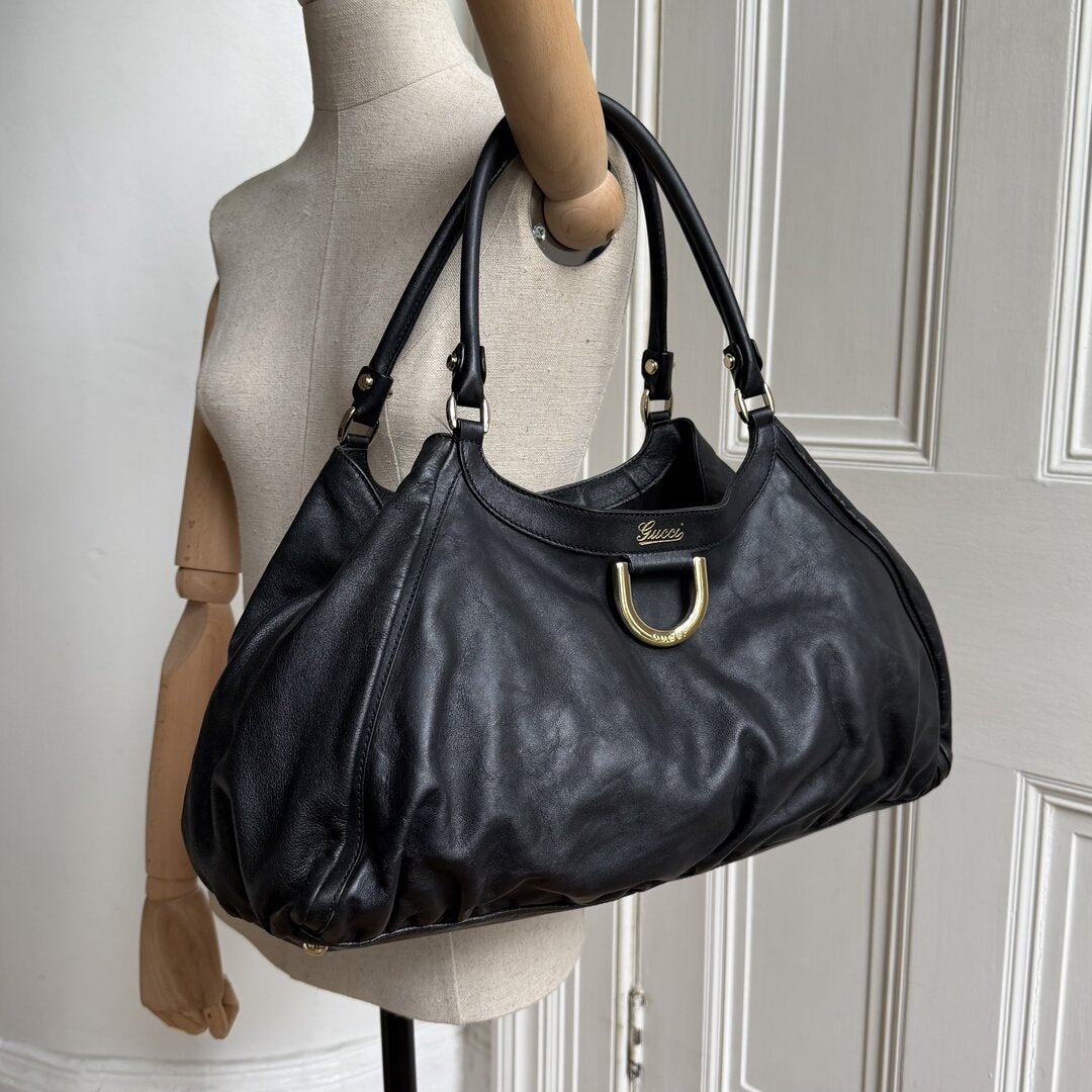 Gucci Abbey D-Ring Black Leather Tote Bag