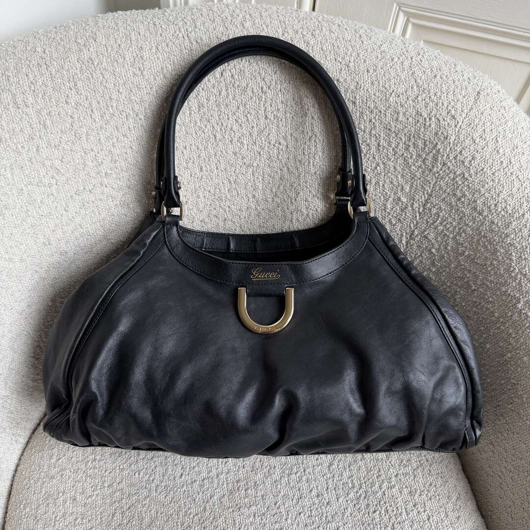 Gucci Abbey D-Ring Black Leather Tote Bag