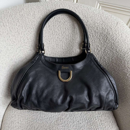 Gucci Abbey D-Ring Black Leather Tote Bag