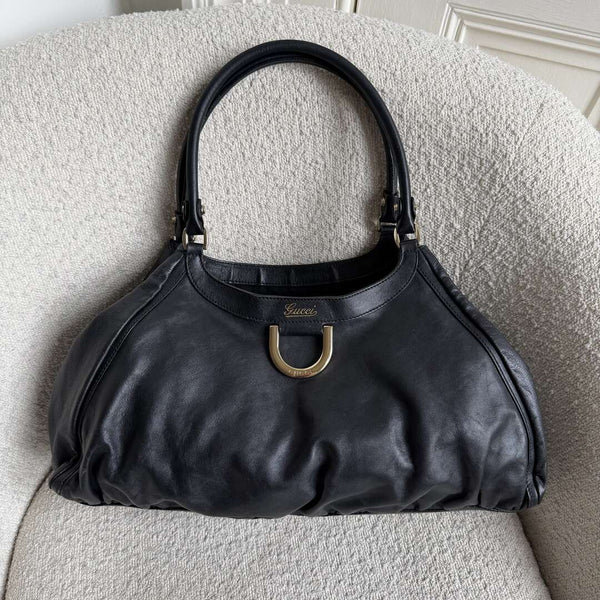 Gucci Abbey D-Ring Black Leather Tote Bag