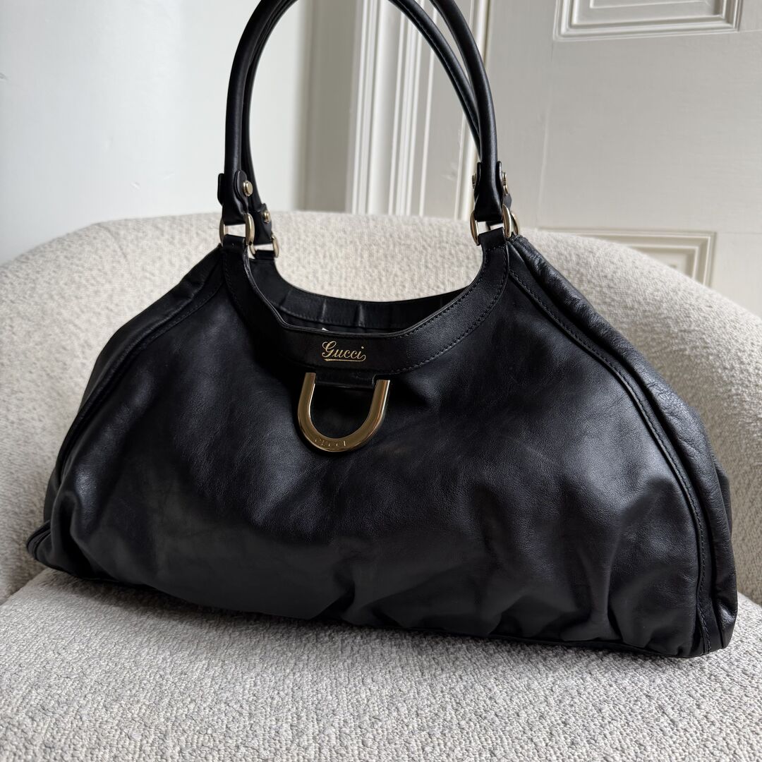 Gucci Abbey D-Ring Black Leather Tote Bag