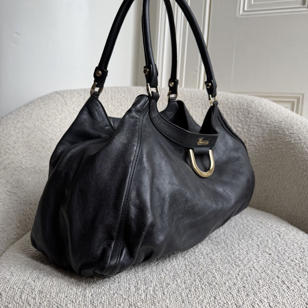 Gucci Abbey D-Ring Black Leather Tote Bag