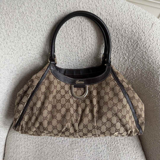 Gucci GG Canvas Abbey D Ring Brown Tote Bag