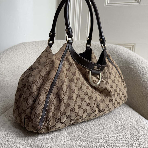 Gucci GG Canvas Abbey D Ring Brown Tote Bag