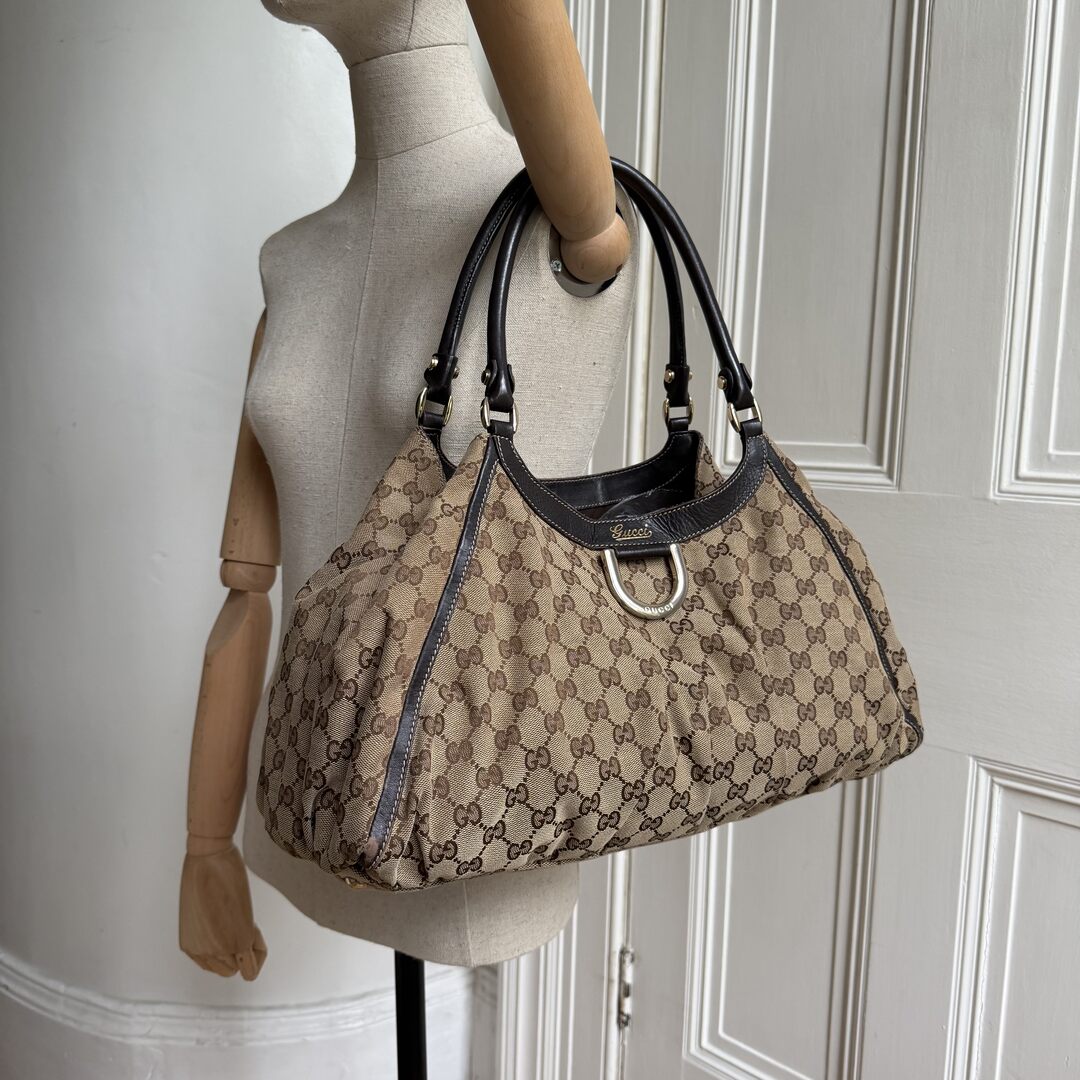 Gucci GG Canvas Abbey D Ring Brown Tote Bag