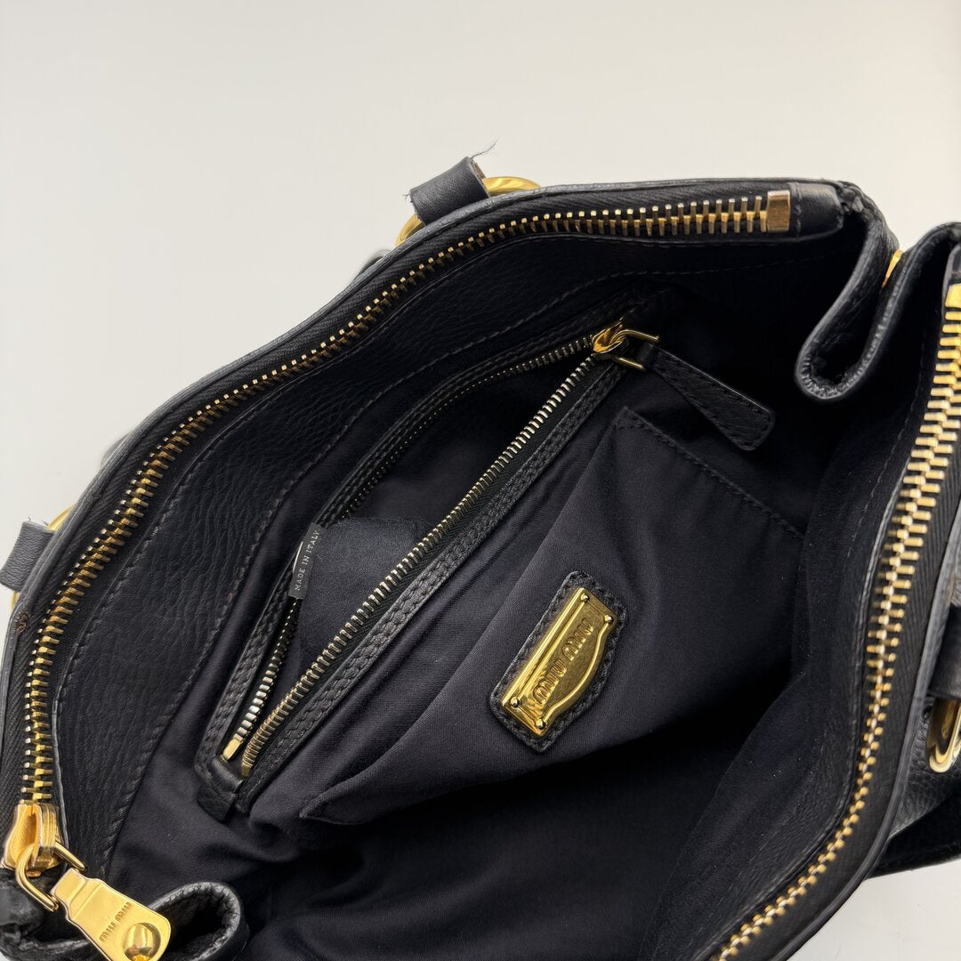 Miu Miu Vitello Leather Black Shoulder Bag