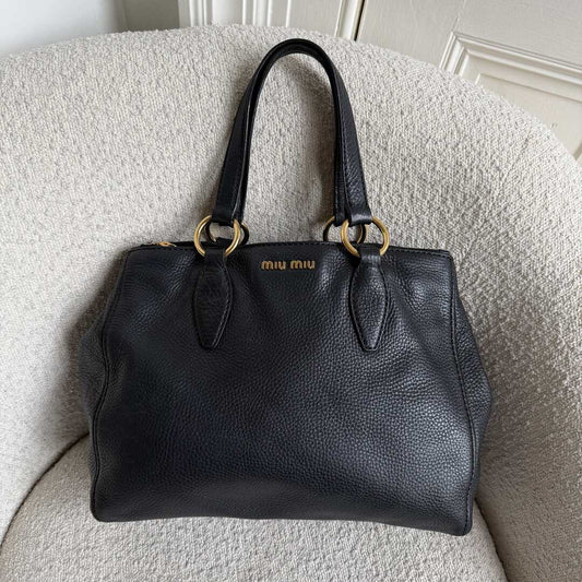 Miu Miu Vitello Leather Black Shoulder Bag