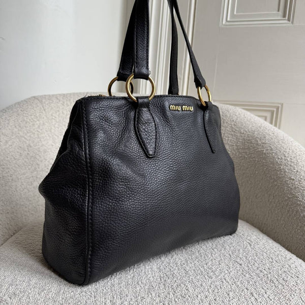Miu Miu Vitello Leather Black Shoulder Bag
