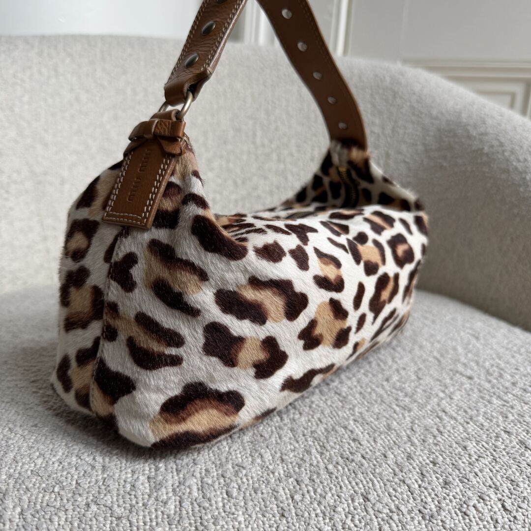 RARE Archive Miu Miu Leopard Calf Hair Brown Shoulder Bag