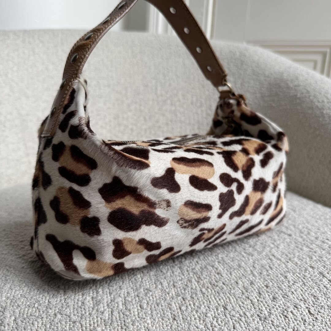RARE Archive Miu Miu Leopard Calf Hair Brown Shoulder Bag