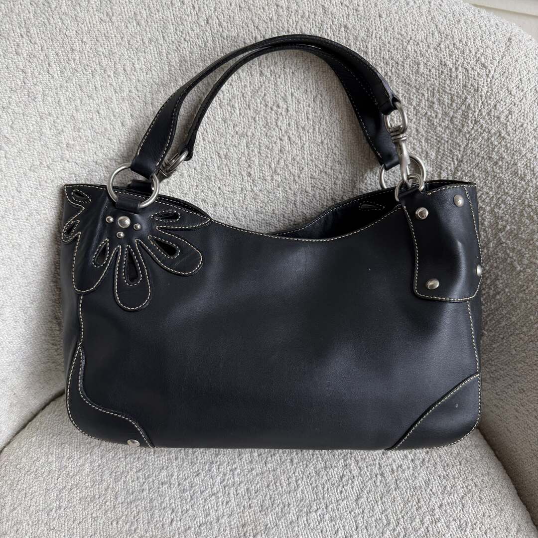 RARE Miu Miu Flower Hobo Leather Navy Shoulder Bag