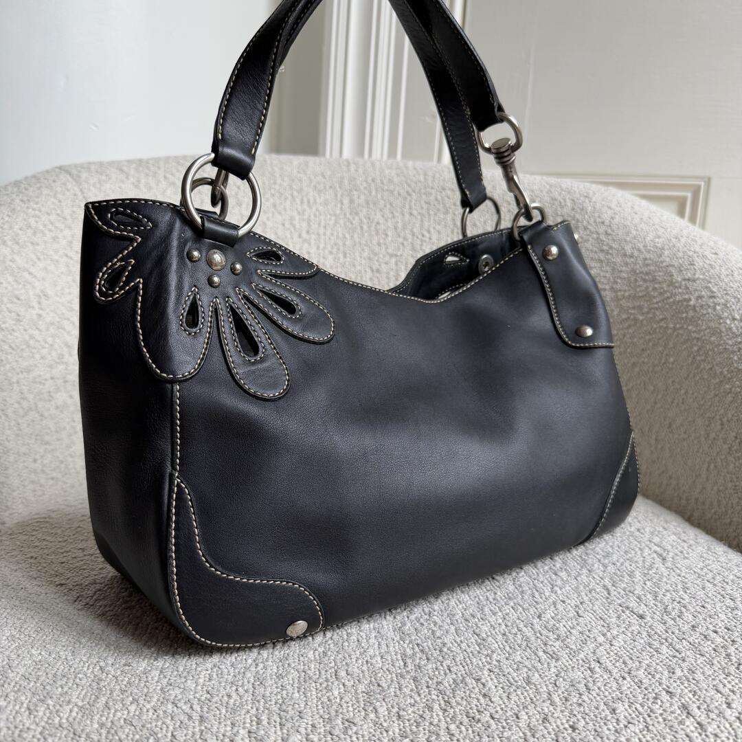 RARE Miu Miu Flower Hobo Leather Navy Shoulder Bag