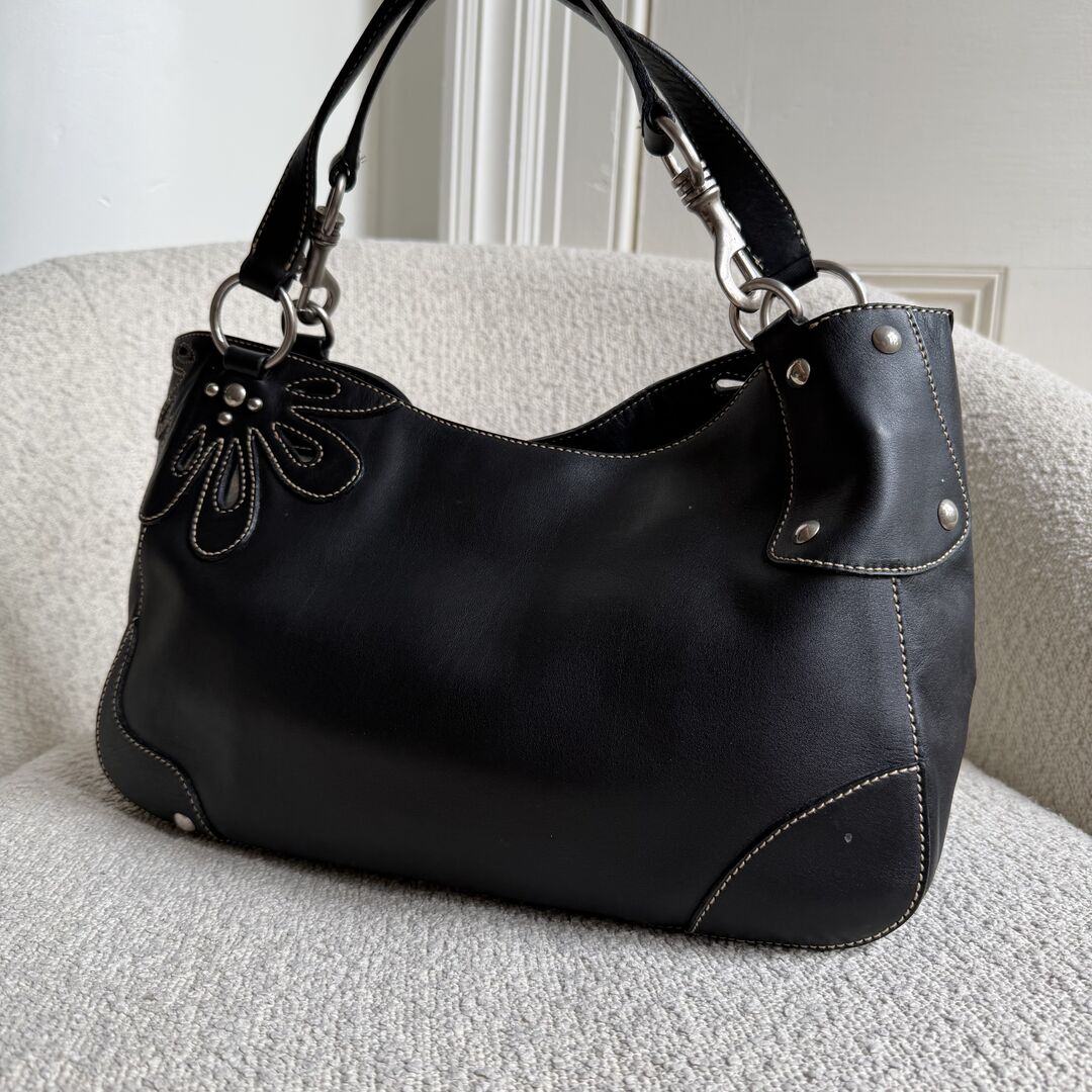 RARE Miu Miu Flower Hobo Leather Navy Shoulder Bag