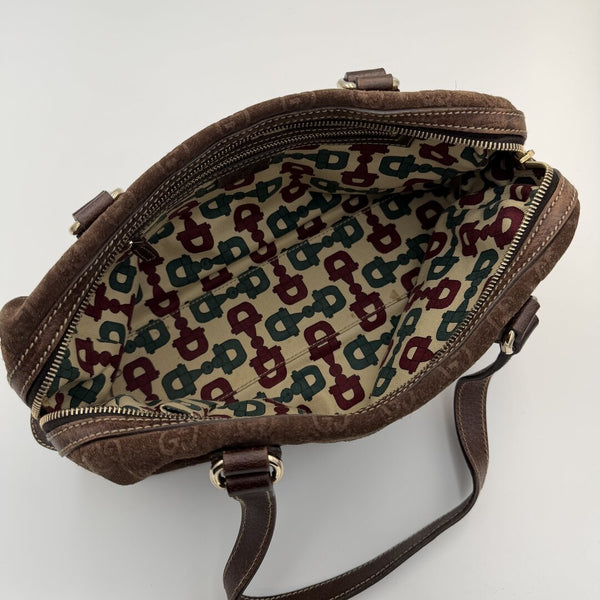 Rare Gucci GG Suede Charmy Boston Brown Shoulder Bag