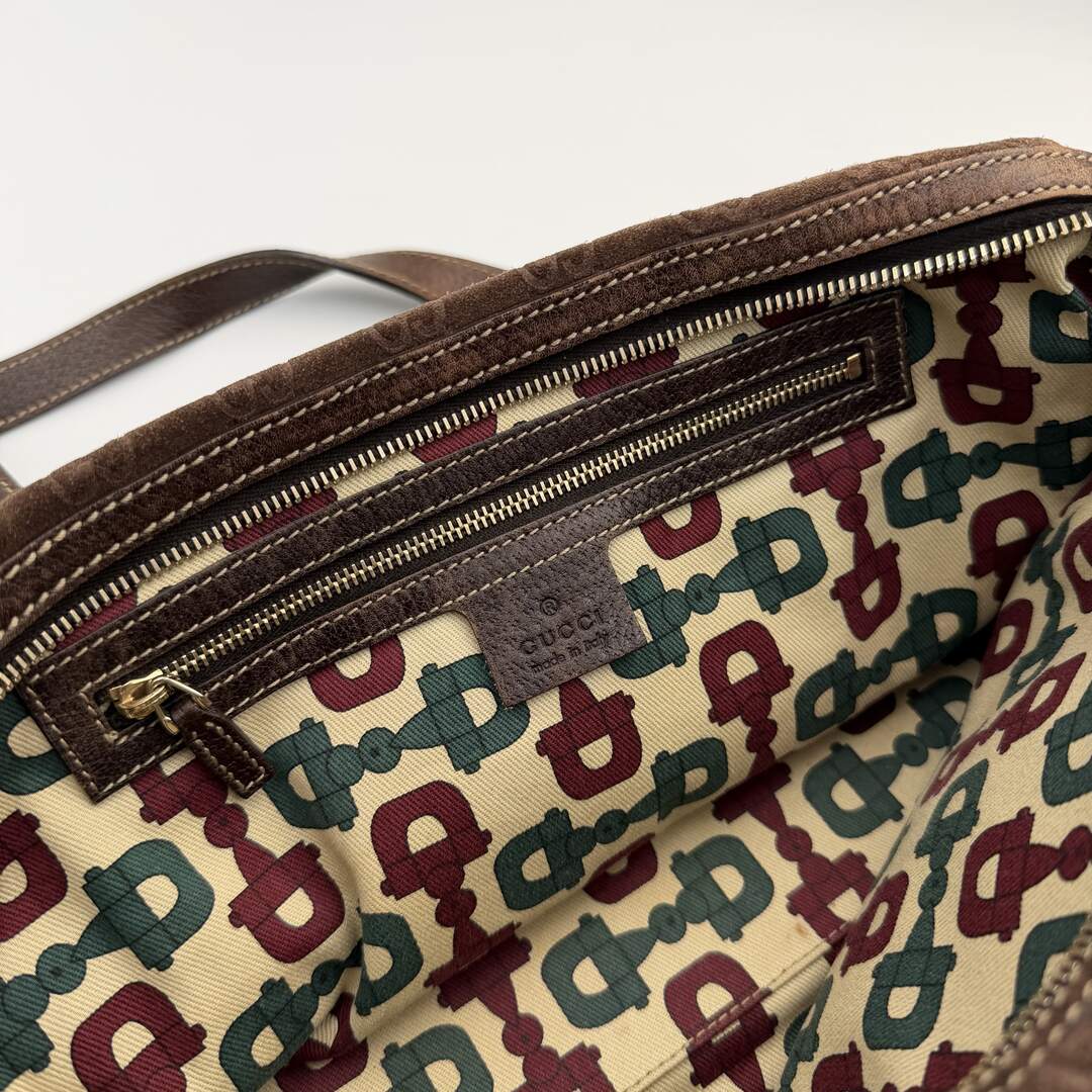 Rare Gucci GG Suede Charmy Boston Brown Shoulder Bag