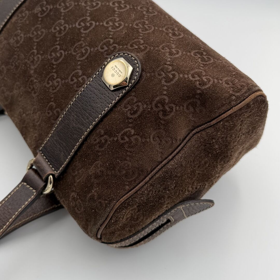 Rare Gucci GG Suede Charmy Boston Brown Shoulder Bag