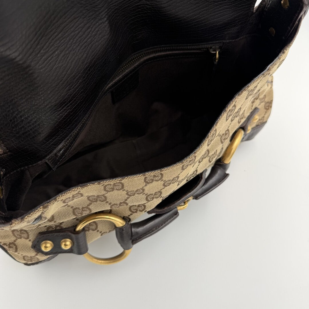 Gucci GG Canvas Horsebit Chain Brown Shoulder Bag