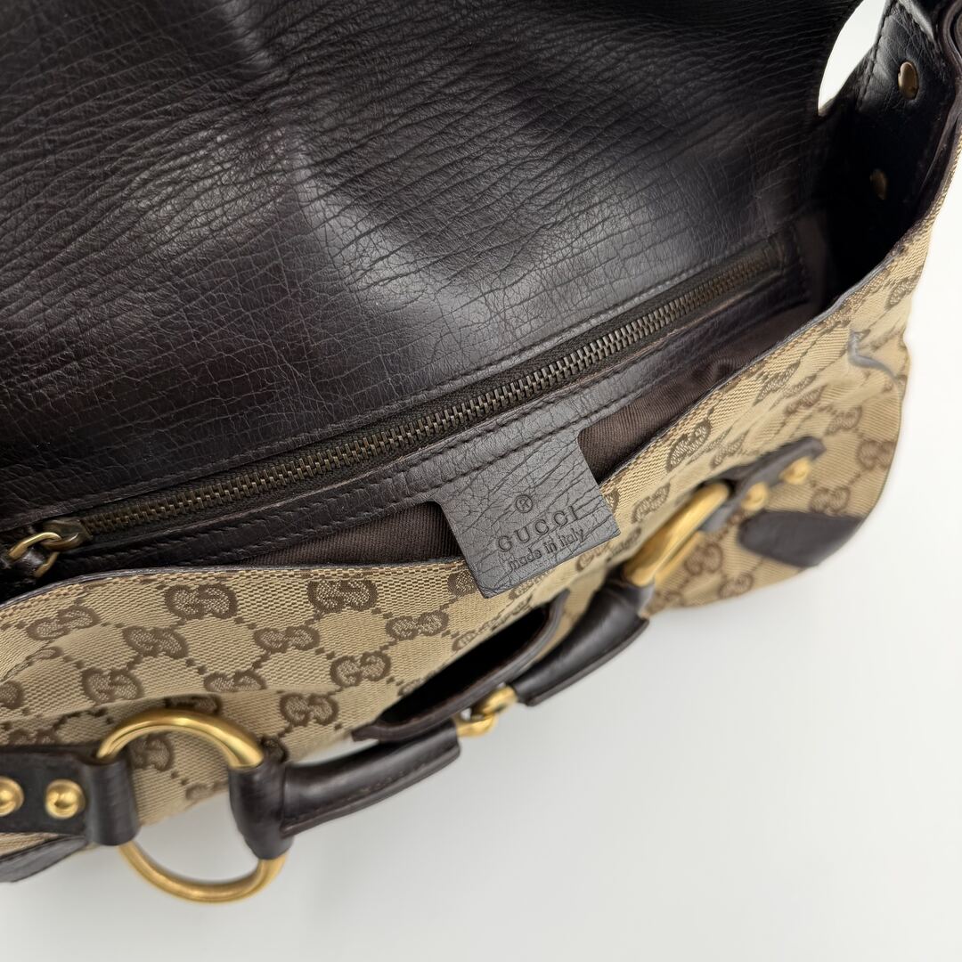 Gucci GG Canvas Horsebit Chain Brown Shoulder Bag
