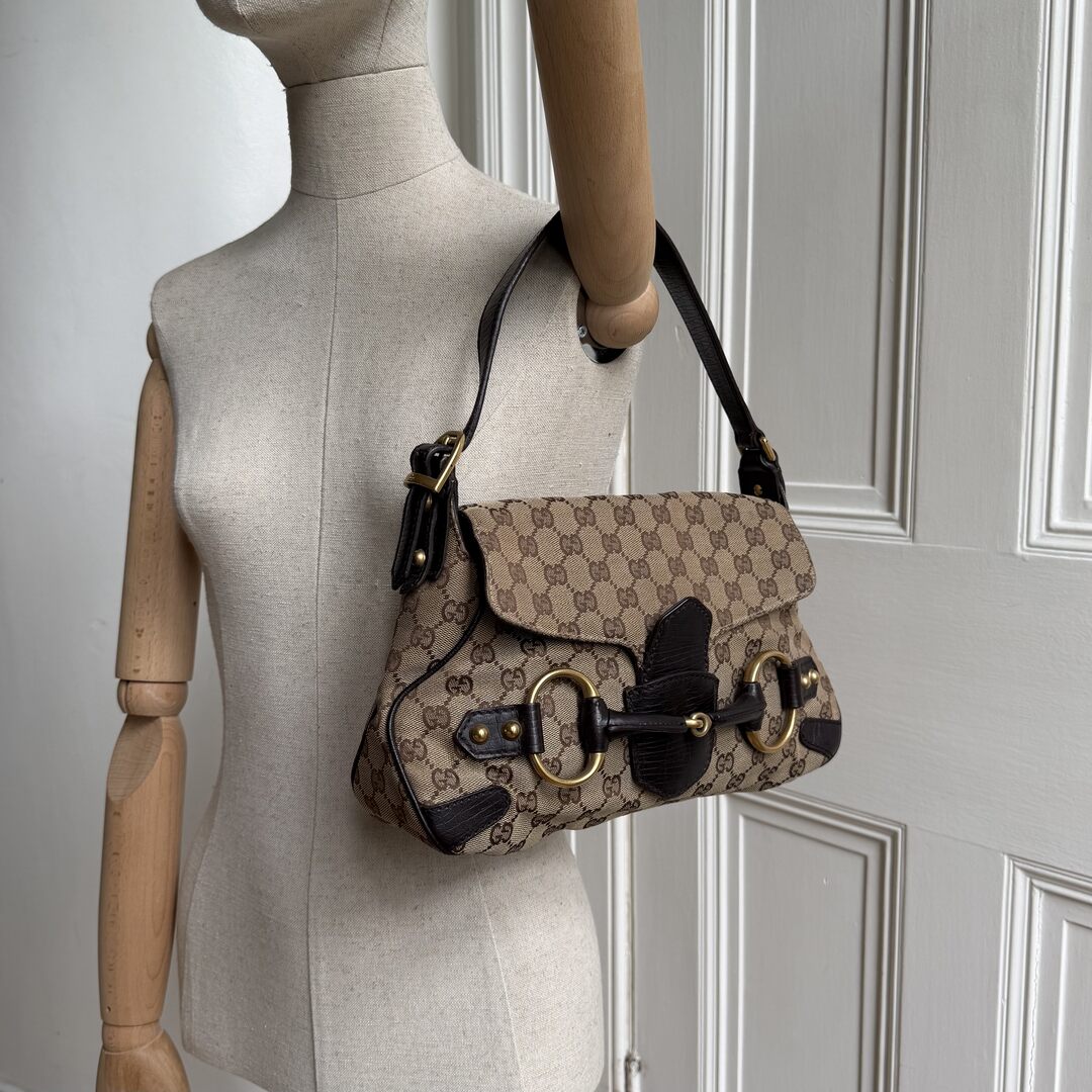 Gucci GG Canvas Horsebit Chain Brown Shoulder Bag