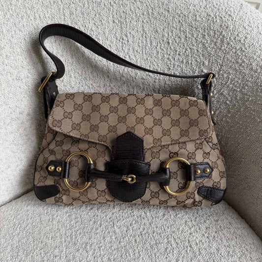 Gucci GG Canvas Horsebit Chain Brown Shoulder Bag