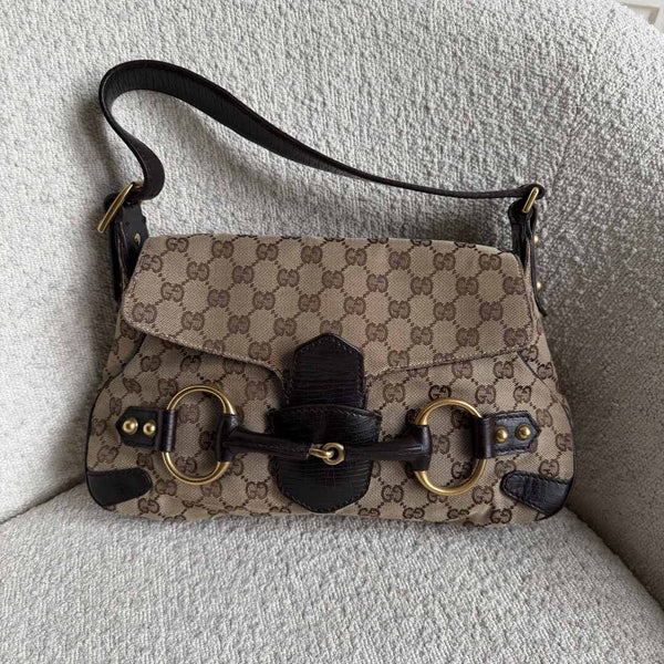 Gucci GG Canvas Horsebit Chain Brown Shoulder Bag