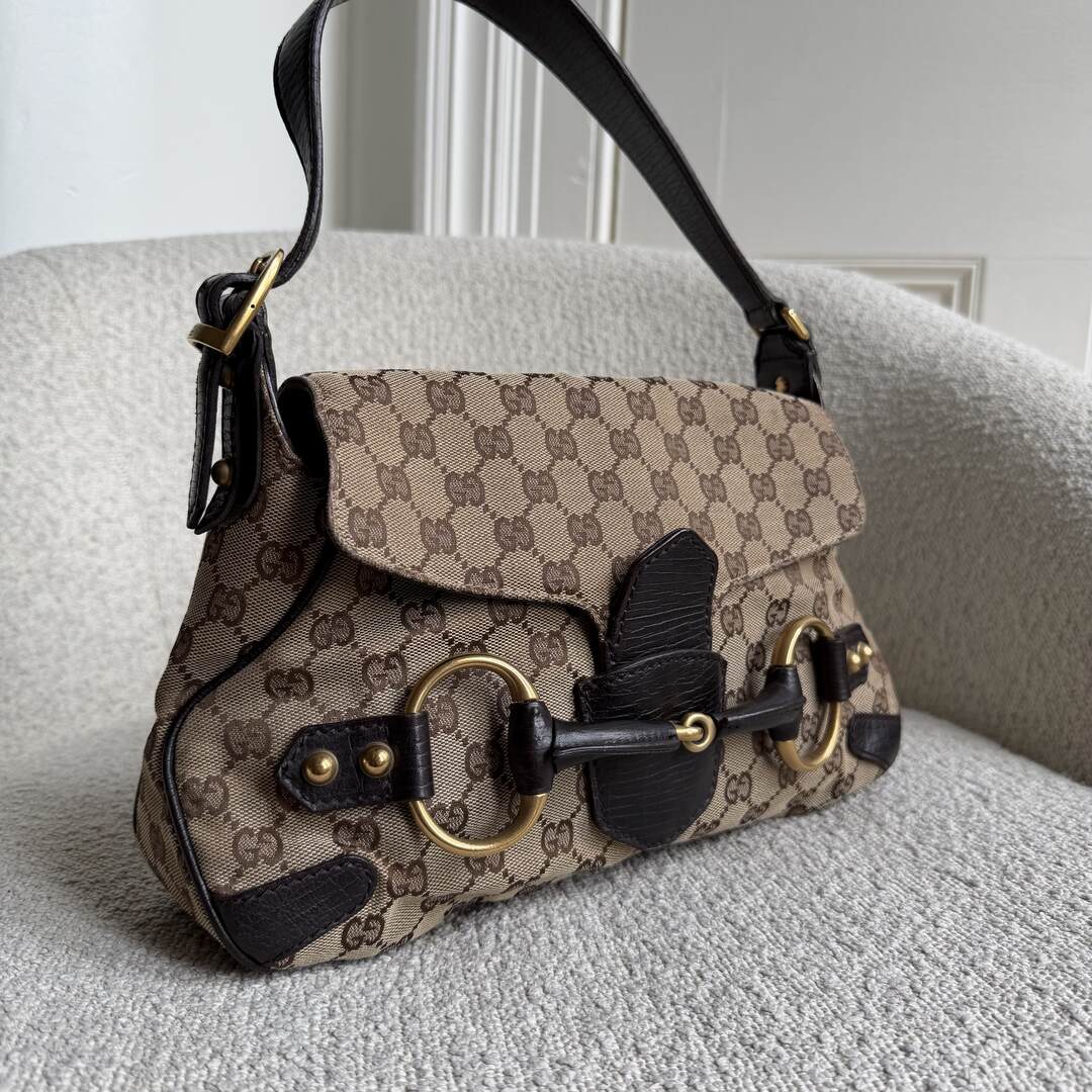 Gucci GG Canvas Horsebit Chain Brown Shoulder Bag