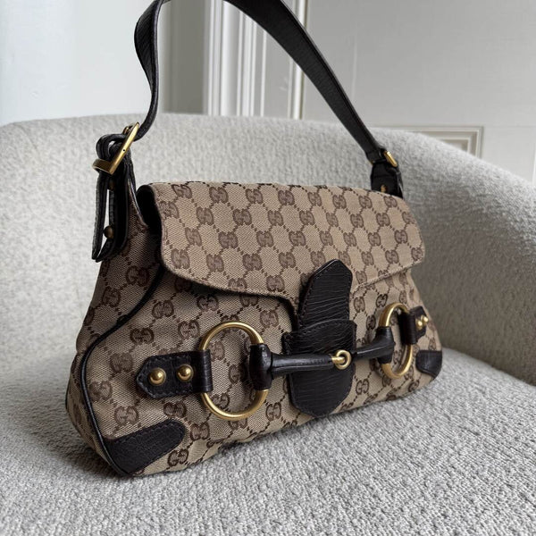 Gucci GG Canvas Horsebit Chain Brown Shoulder Bag