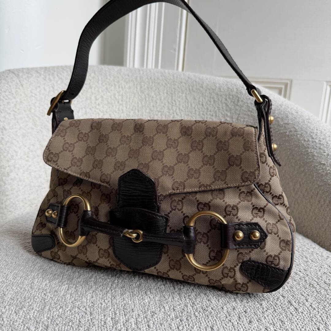 Gucci GG Canvas Horsebit Chain Brown Shoulder Bag