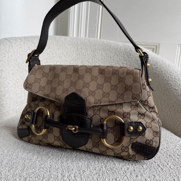 Gucci GG Canvas Horsebit Chain Brown Shoulder Bag