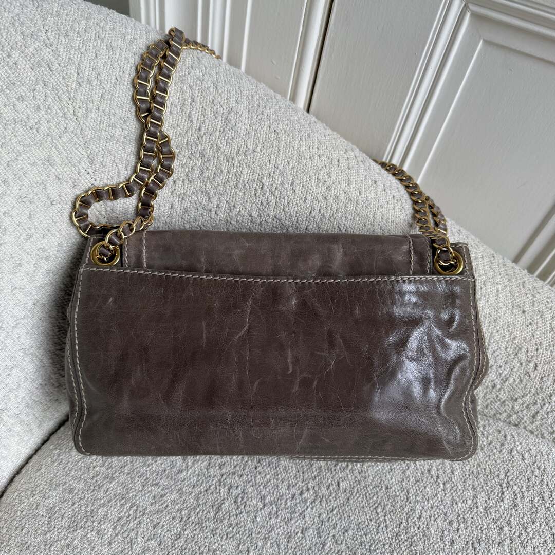 2011 Prada Vitello Shine Chain Grey Leather Shoulder Bag