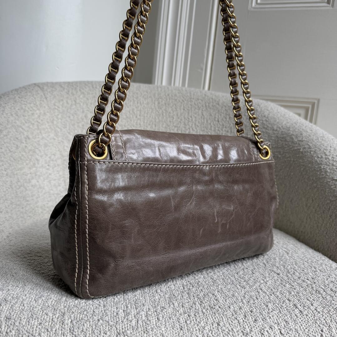 2011 Prada Vitello Shine Chain Grey Leather Shoulder Bag