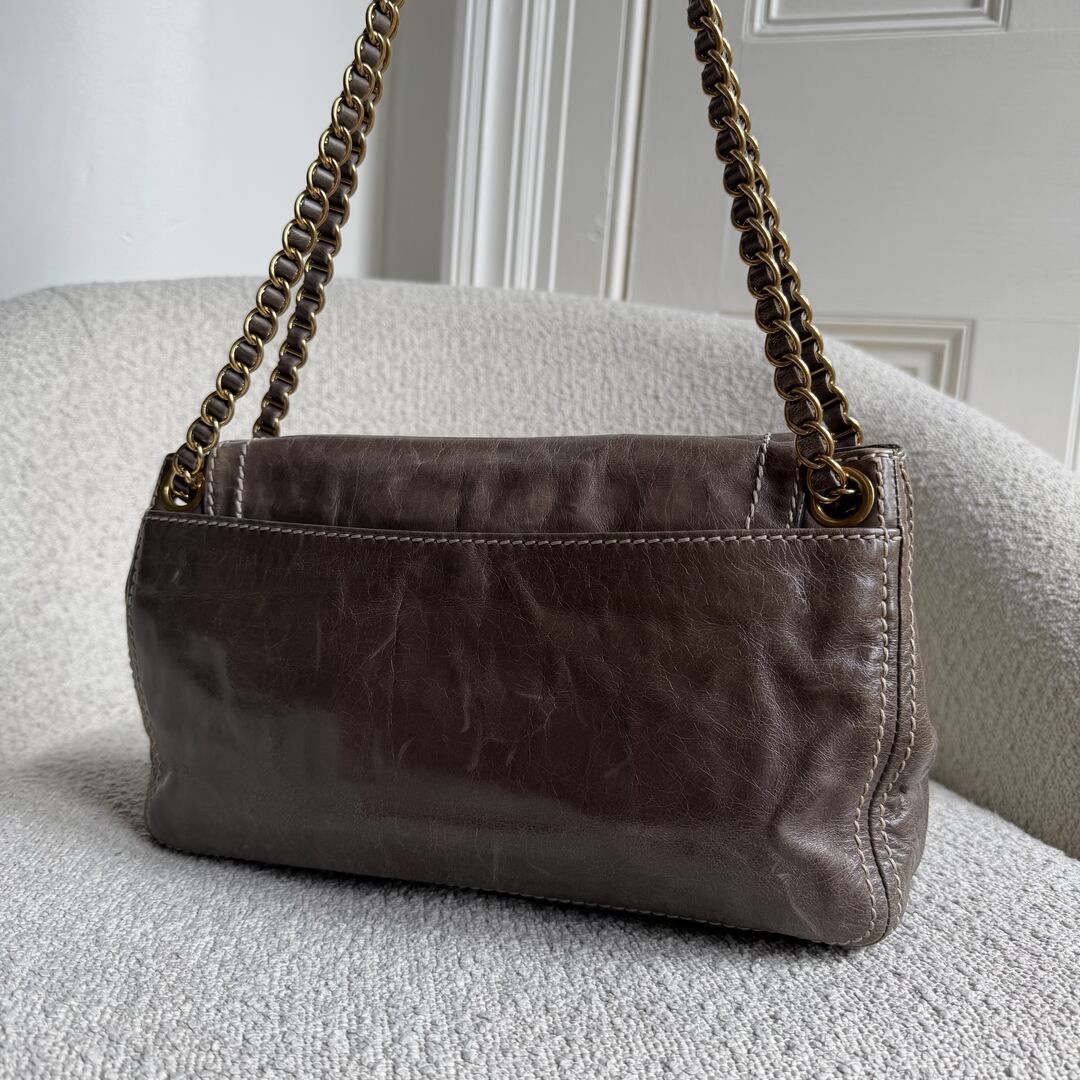2011 Prada Vitello Shine Chain Grey Leather Shoulder Bag