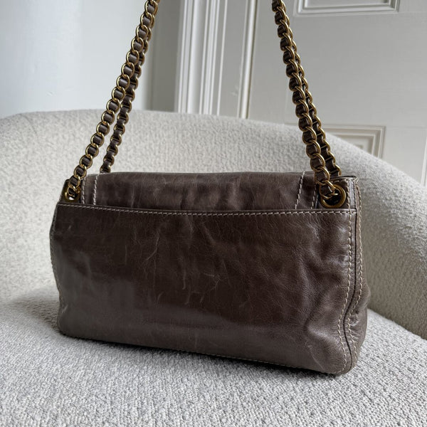 2011 Prada Vitello Shine Chain Grey Leather Shoulder Bag