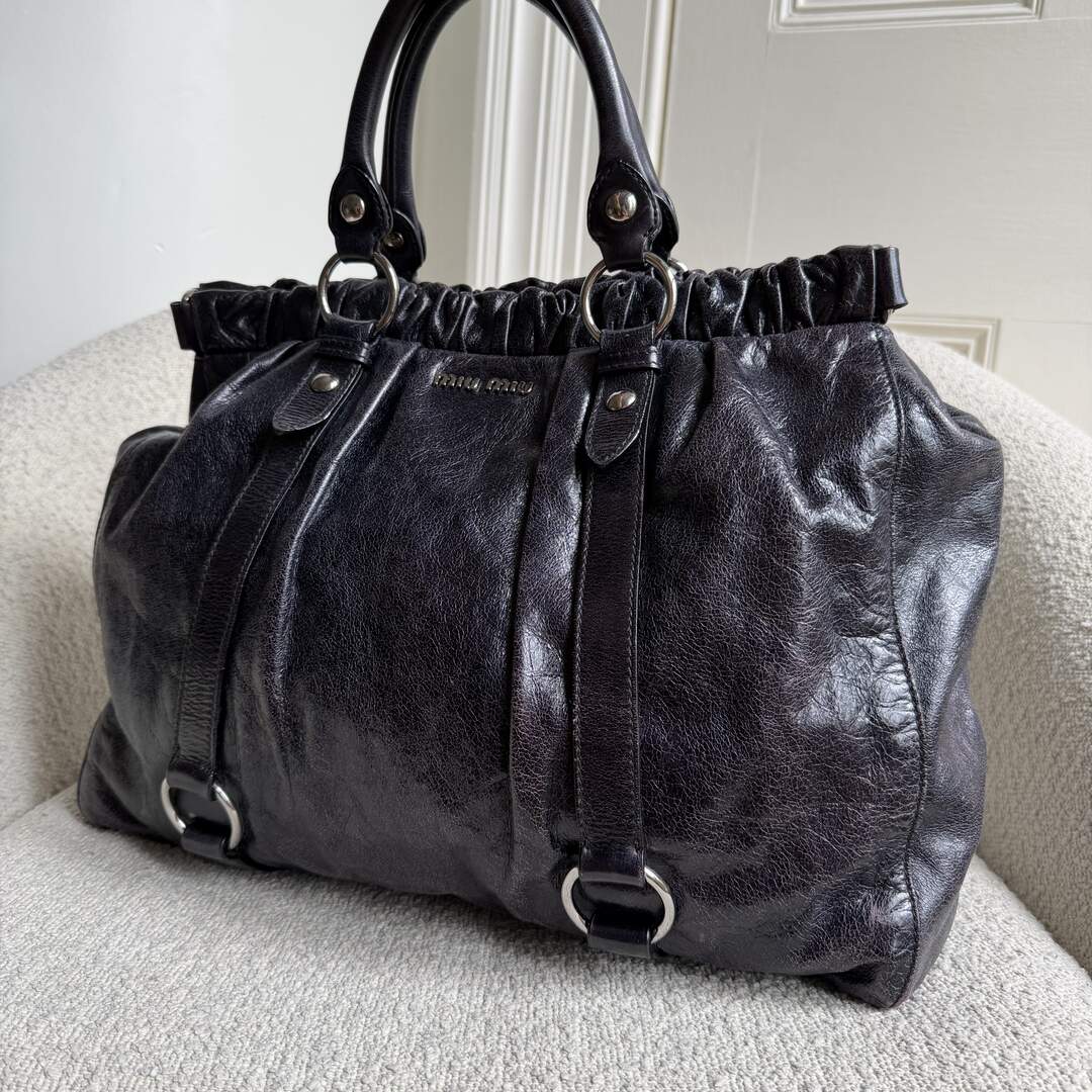 Miu Miu XL Vitello Leather Purple Handbag