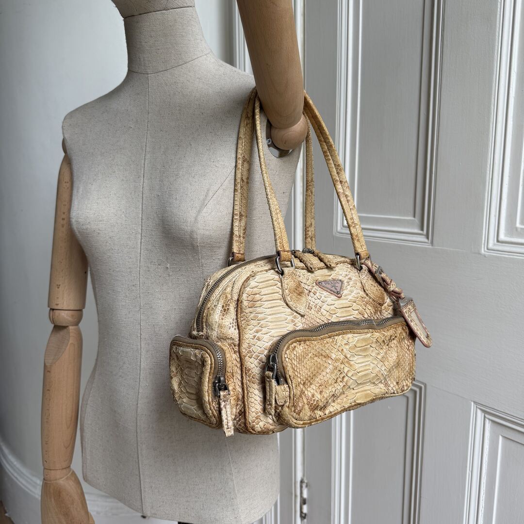 RARE Prada Python Bauletto Leather Shoulder Bag