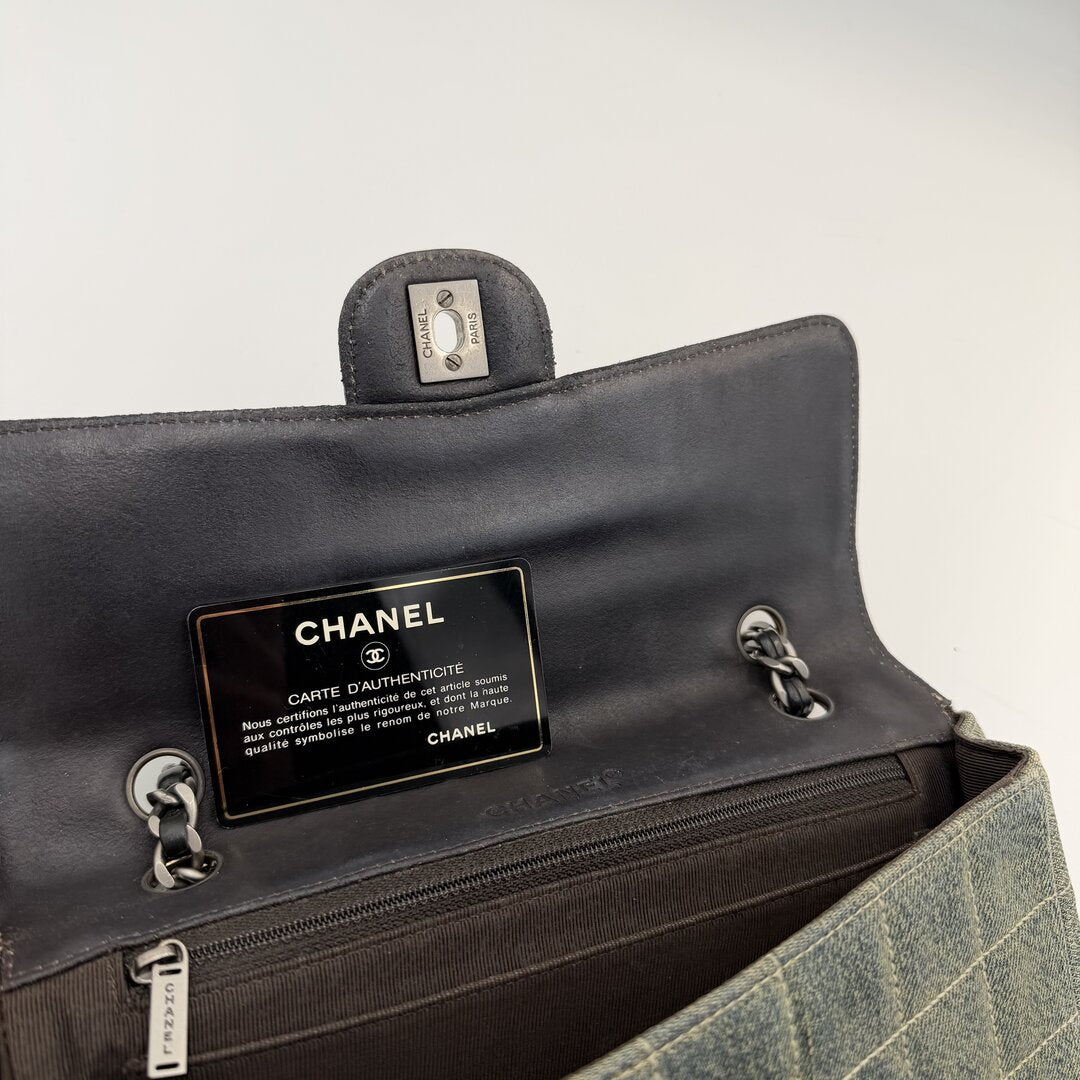 2000 Chanel Blue Denim Chocolate Bar Flap Shoulder Bag