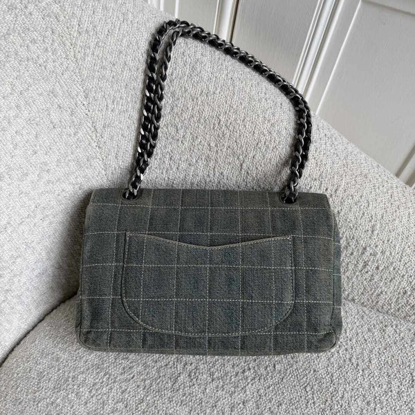 2000 Chanel Blue Denim Chocolate Bar Flap Shoulder Bag