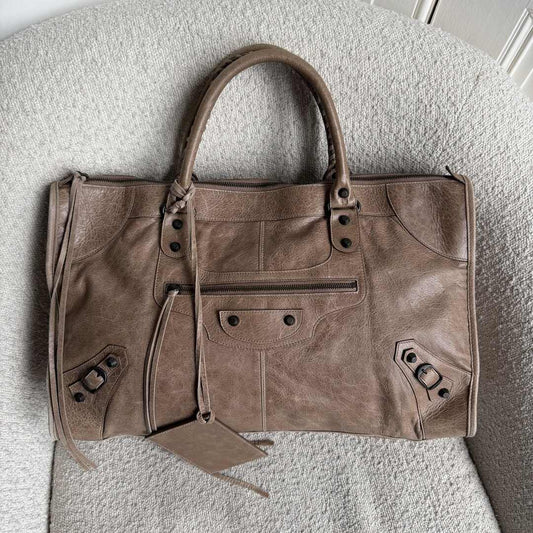 2010 Balenciaga Motocross Classic Weekender Mocha Brown Tote Bag