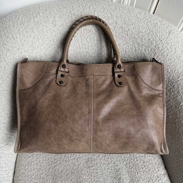 2010 Balenciaga Motocross Classic Weekender Mocha Brown Tote Bag