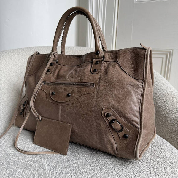 2010 Balenciaga Motocross Classic Weekender Mocha Brown Tote Bag