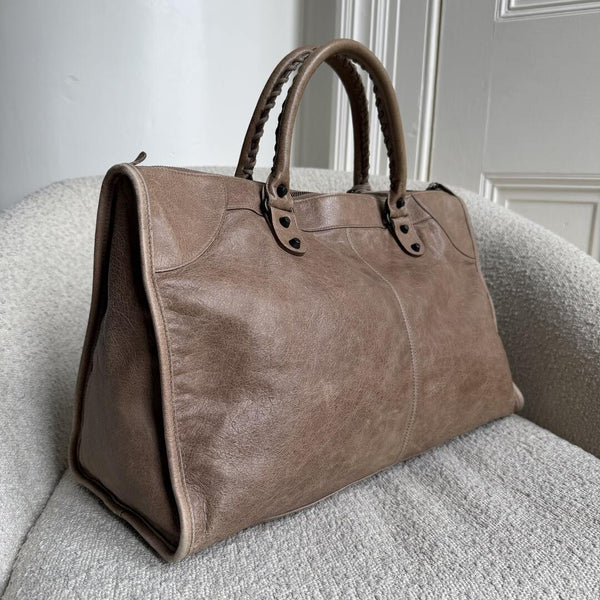 2010 Balenciaga Motocross Classic Weekender Mocha Brown Tote Bag