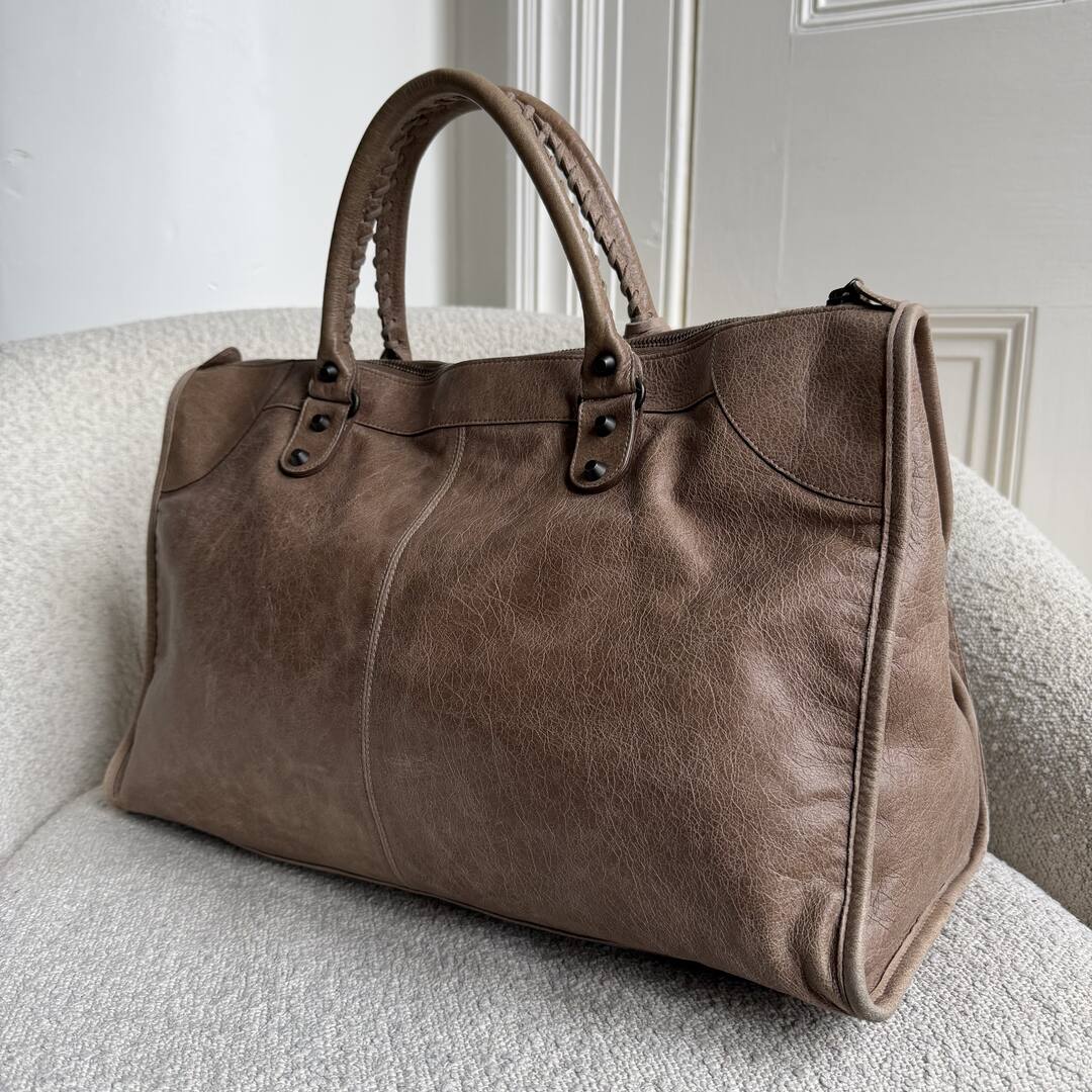 2010 Balenciaga Motocross Classic Weekender Mocha Brown Tote Bag