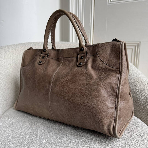 2010 Balenciaga Motocross Classic Weekender Mocha Brown Tote Bag