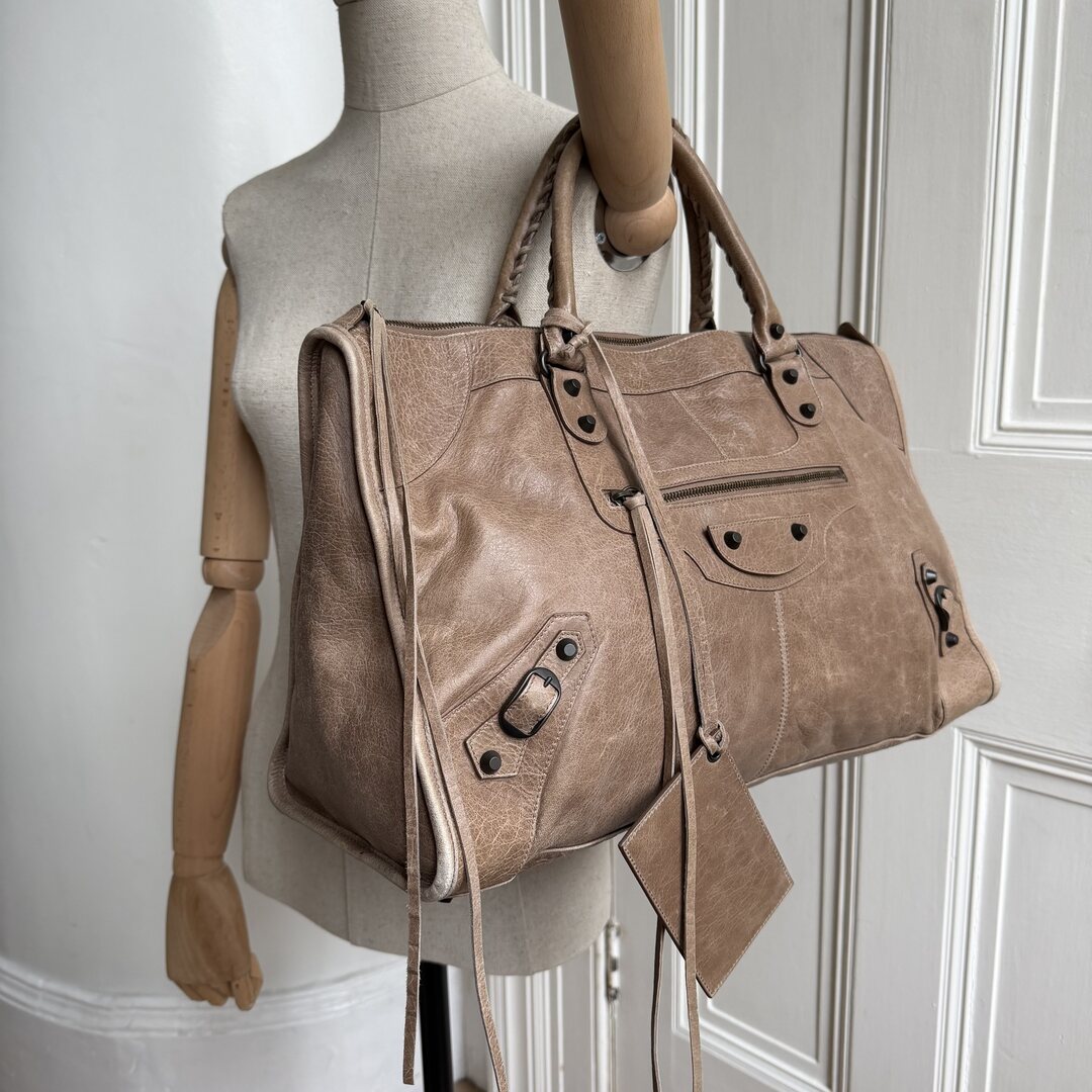 2010 Balenciaga Motocross Classic Weekender Mocha Brown Tote Bag