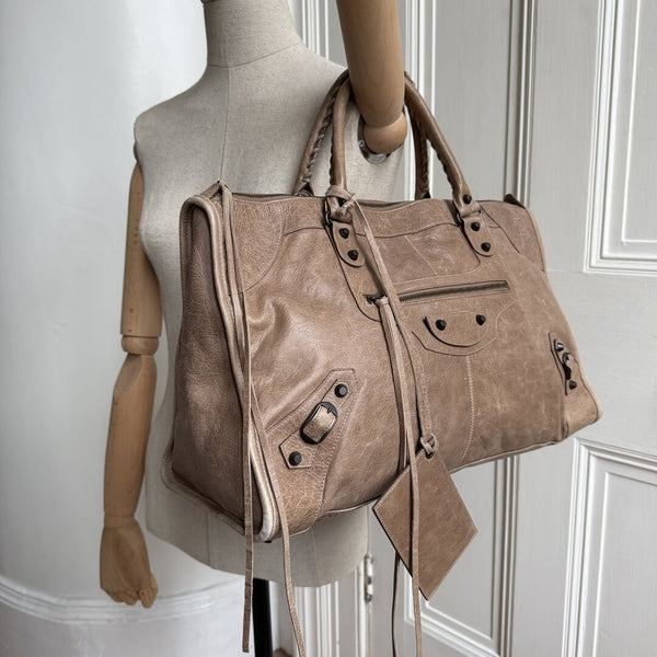 2010 Balenciaga Motocross Classic Weekender Mocha Brown Tote Bag