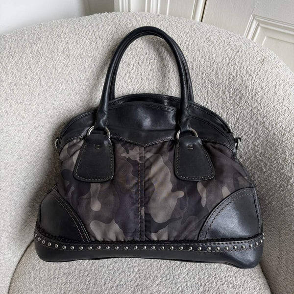 Prada Tessuto Nylon Camouflage Studded Dome Handbag