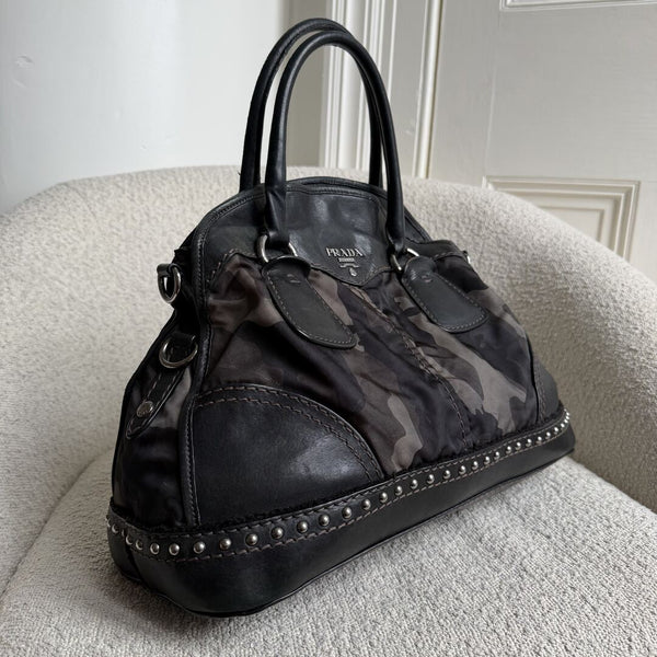Prada Tessuto Nylon Camouflage Studded Dome Handbag