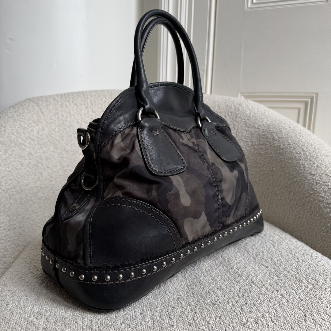 Prada Tessuto Nylon Camouflage Studded Dome Handbag
