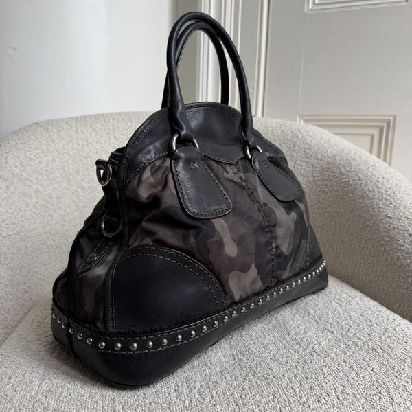 Prada Tessuto Nylon Camouflage Studded Dome Handbag